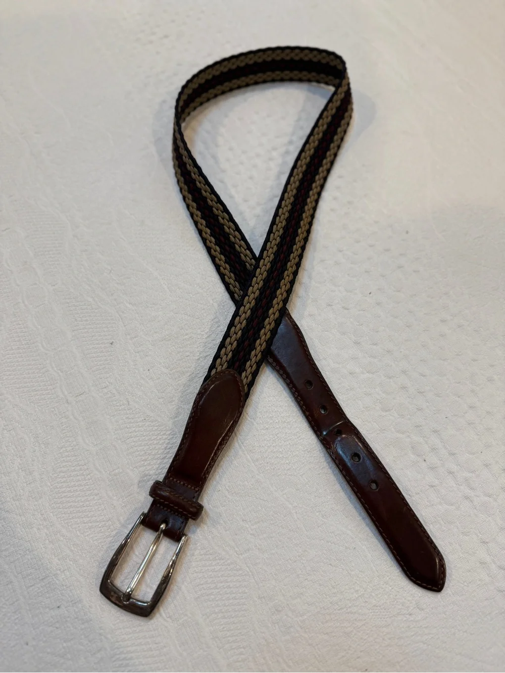 Vintage Brighton Braided Leather Fabric Belt With Silver-Tone Buckle